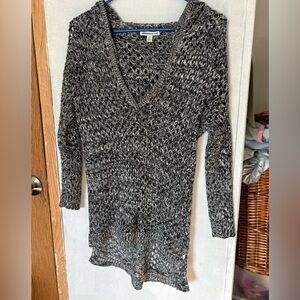 American Eagle Outfitters Marled Open Knit Hooded Sweater Black & White, Small